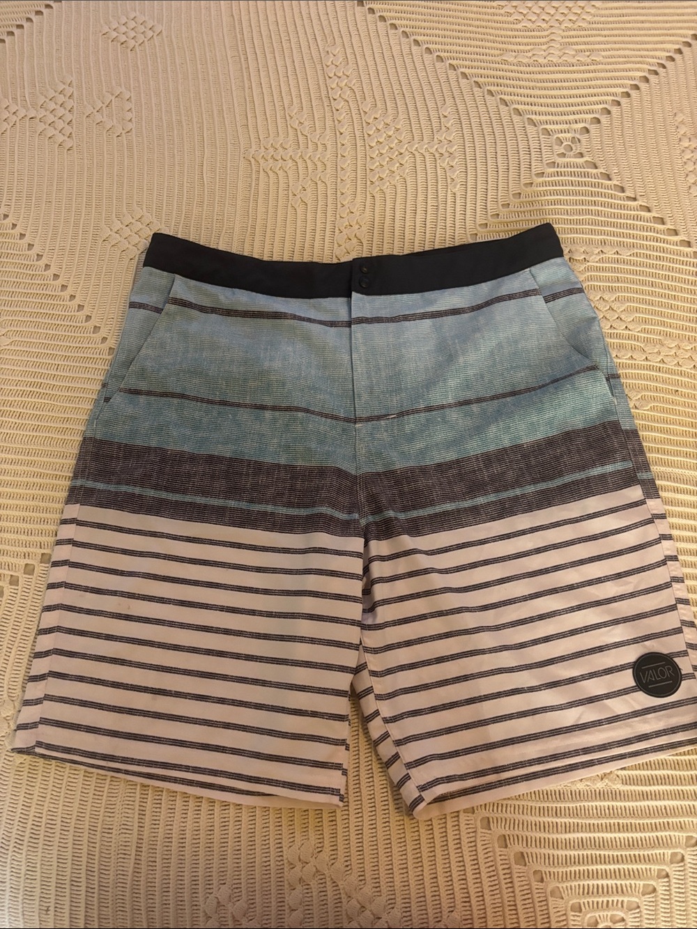 Valor Men's Blue & White Striped Swim Trunks